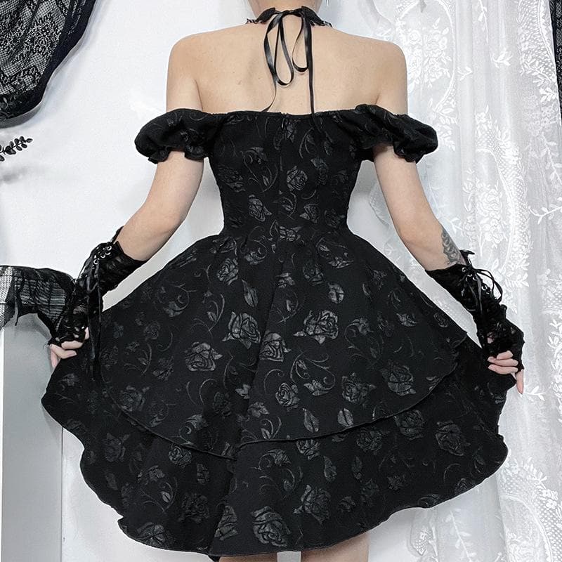 Short sleeve halter off shoulder butterfly flower pattern lace mini dress