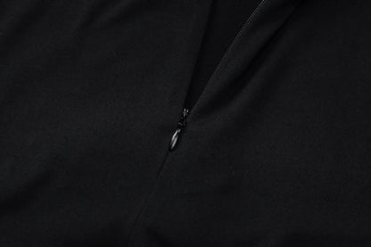 Turnover collar long sleeve zip-up button bodysuit