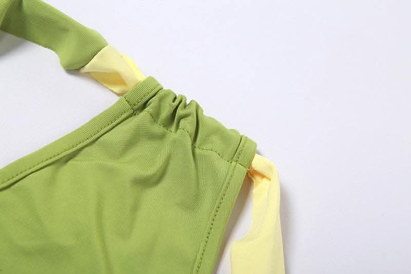 Contrast irregular one shoulder backless ruffle mini skirt set-final-sale