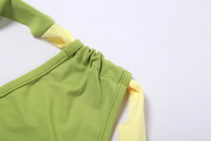 Contrast irregular one shoulder backless ruffle mini skirt set-final-sale