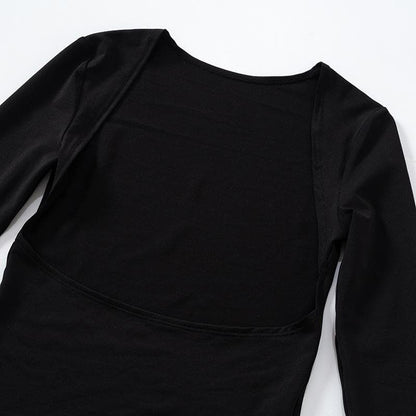 Hollow out solid long sleeve backless cut out top