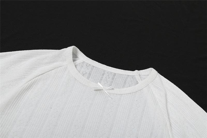 Short sleeve textured bowknot ruffle top