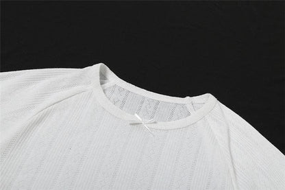 Short sleeve textured bowknot ruffle top