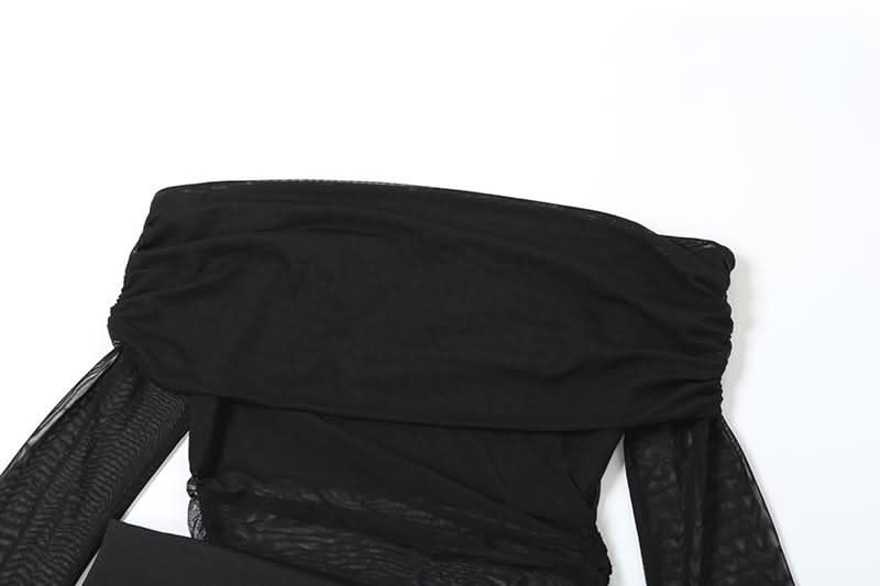 Off shoulder hollow out mesh cut out maxi dress