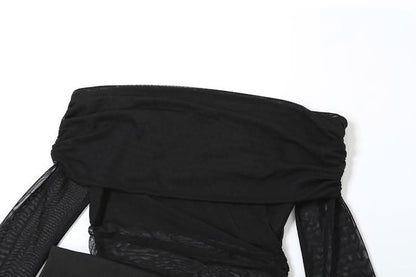 Off shoulder hollow out mesh cut out maxi dress