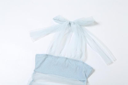 Halter glitter mesh ruched mini dress