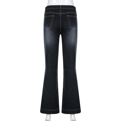 Low rise medium wash pocket button jeans