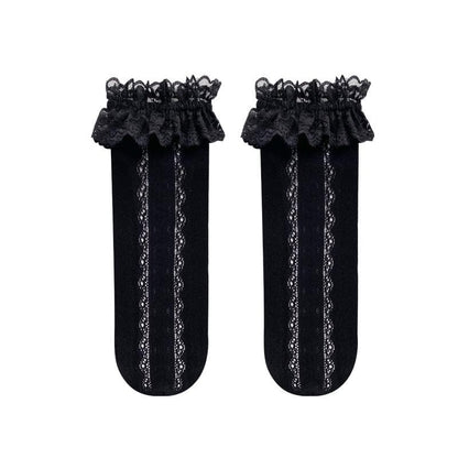 Lace hem heart pattern knee high socks