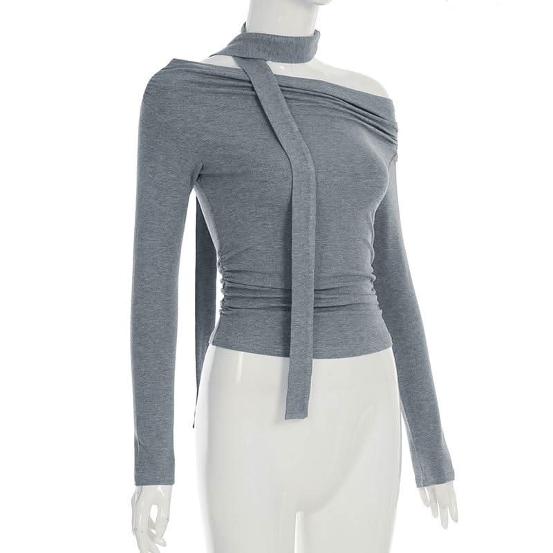 Off shoulder long sleeve ruched solid top