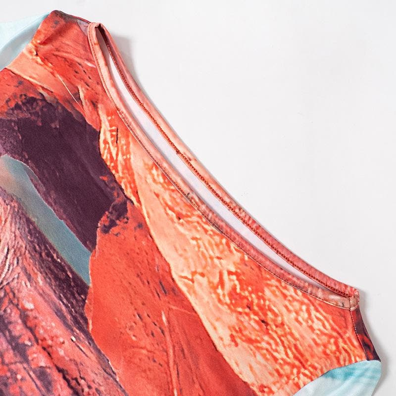 Long sleeve abstract crewneck contrast maxi dress