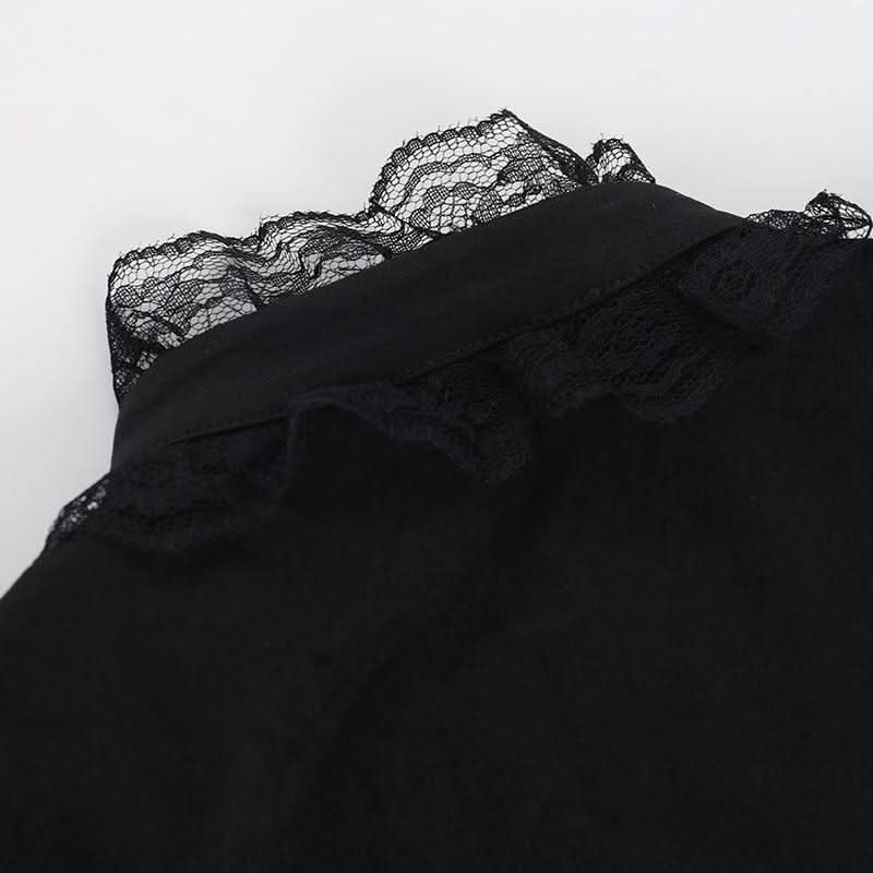 Puff sleeve lace hem button shrug top