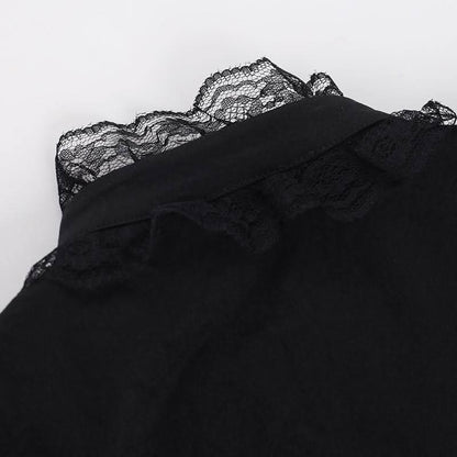 Puff sleeve lace hem button shrug top