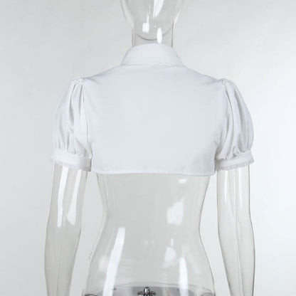 Puff sleeve solid button shrug top