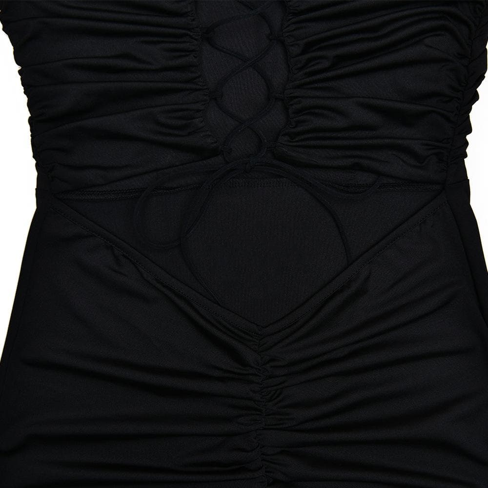 Ruched lace up backless hollow out tube cut out maxi dress