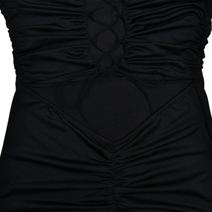 Ruched lace up backless hollow out tube cut out maxi dress