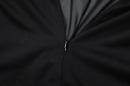 Mesh solid long sleeve zip-up crewneck jumpsuit