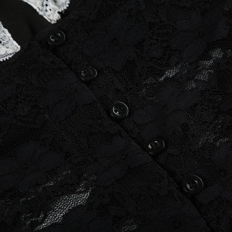 Lace backless button bowknot cami top