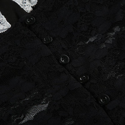 Lace backless button bowknot cami top