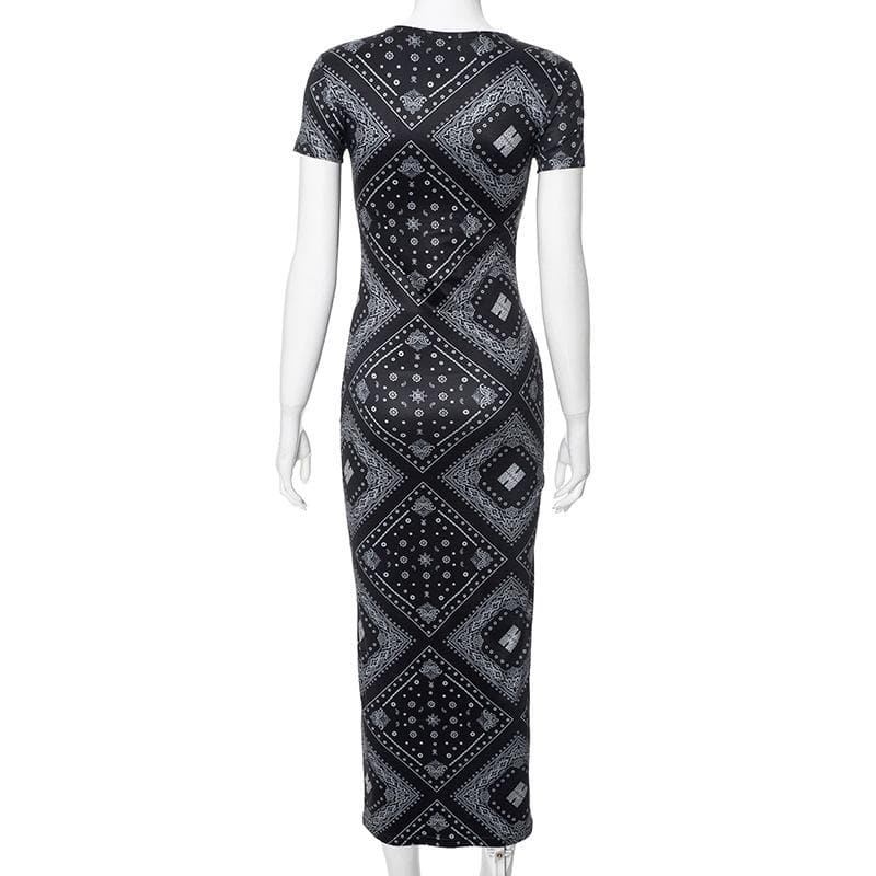 Short sleeve print crewneck midi dress