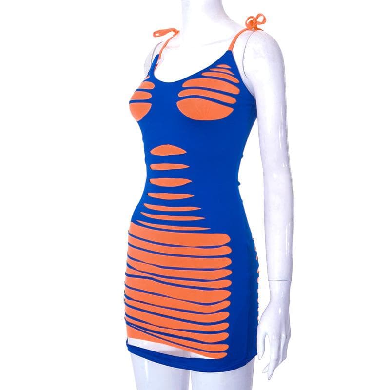 Skeleton Print Halter Neck Sleeveless Bodycon Mini Dress