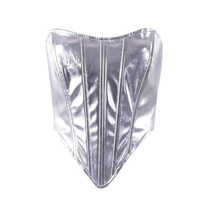 Metallic lace up corset backless tube top
