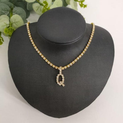 Initials pendant rhinestone chocker