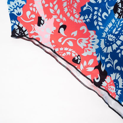 Irregular v neck backless contrast print cowl neck cami midi dress