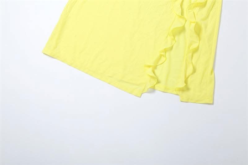 One shoulder ruffle irregular high slit maxi dress-final-sale