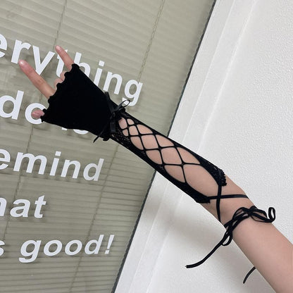 Hollow out self tie bowknot gloves