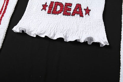 Halter gloves smocked ruffle letter print tube top