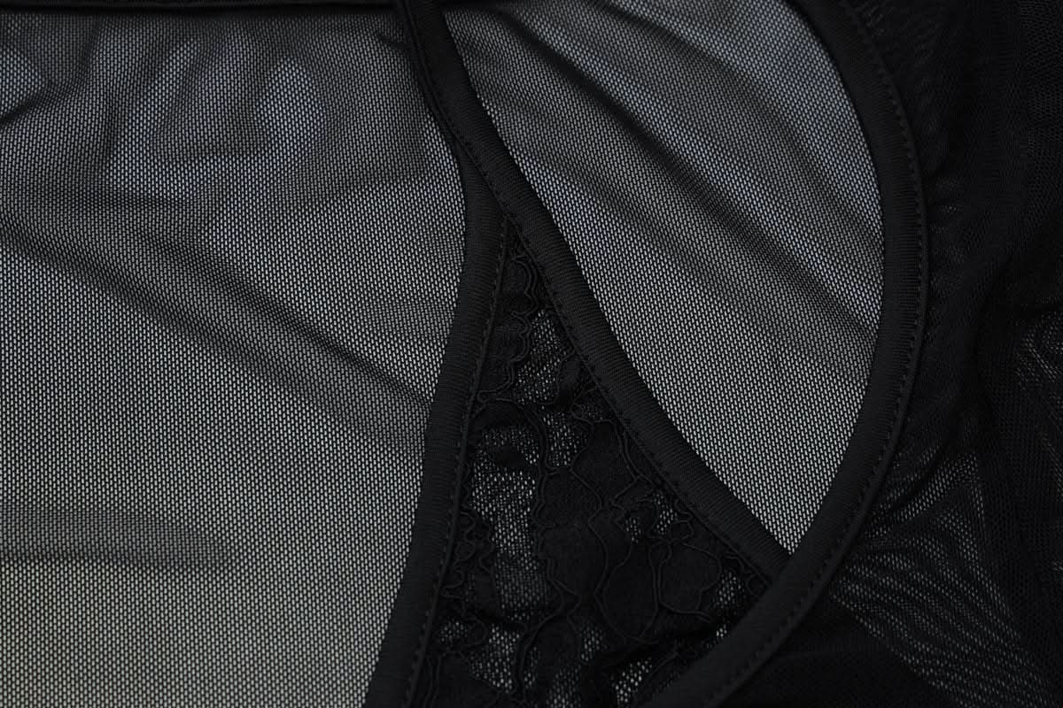 Halter long sleeve mesh lace hem button top