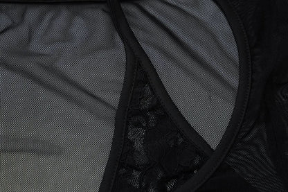 Halter long sleeve mesh lace hem button top