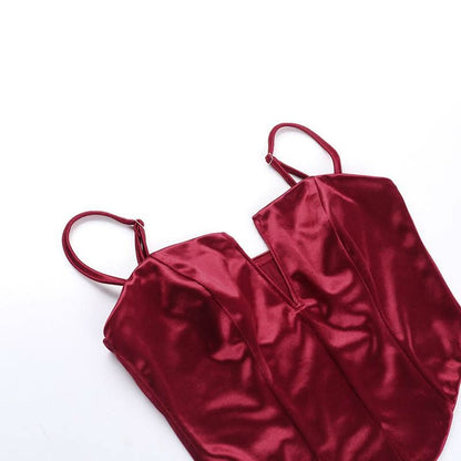 Satin v neck backless solid cami top