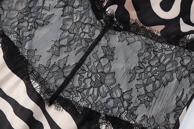 Zebra print hollow out contrast cross back slit backless cut out maxi dress-final-sale