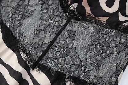 Zebra print hollow out contrast cross back slit backless cut out maxi dress-final-sale