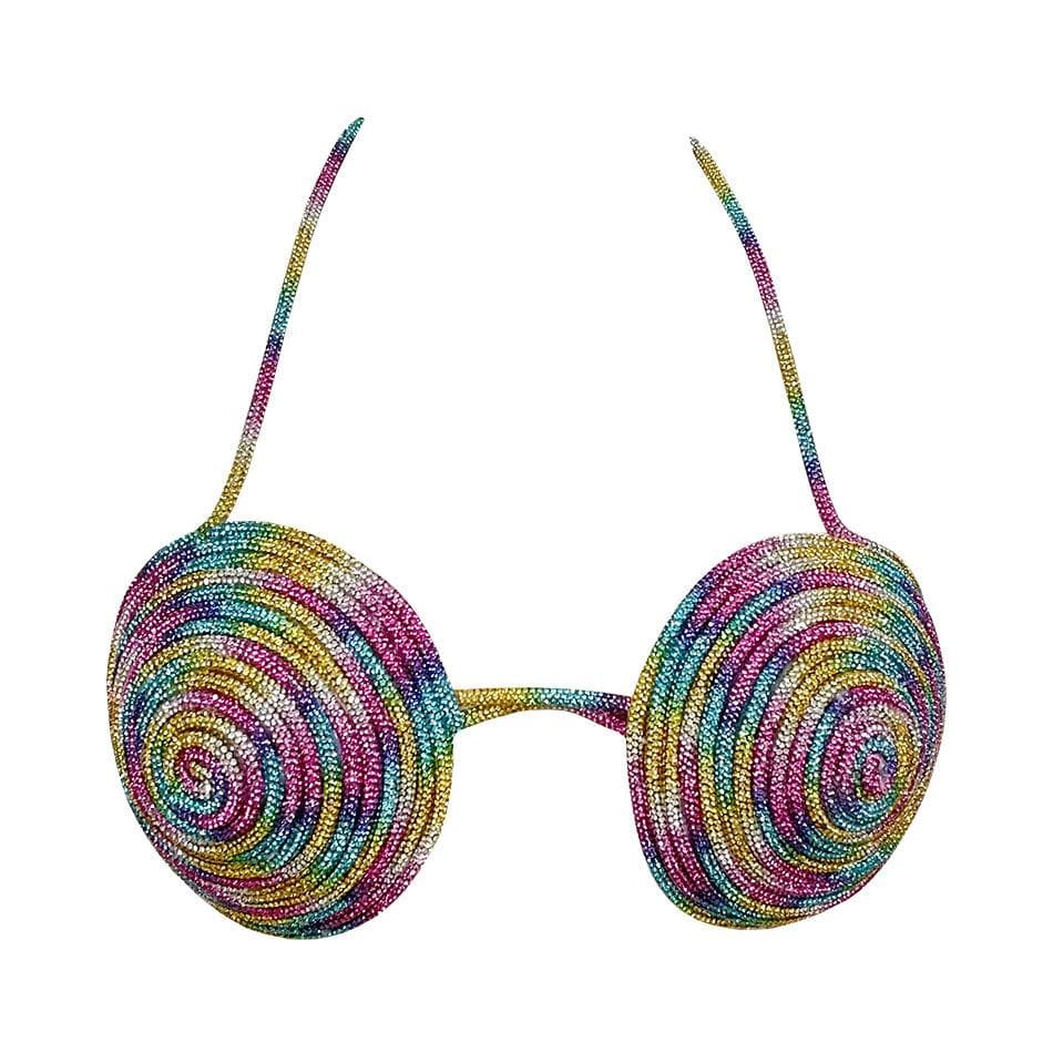 Halter beaded metal chain contrast bra top