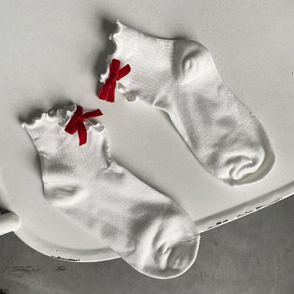 Ruffle bowknot hollow out long socks