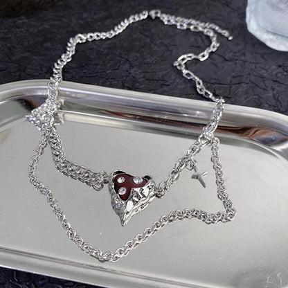 Heart pendant layered chain necklace
