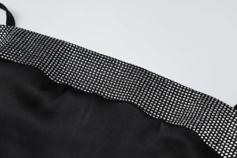 Beaded square neck slit zip-up backless cami maxi dress-final-sale