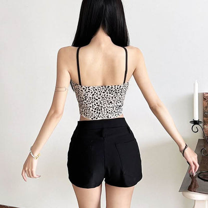 Cross front print button cami top