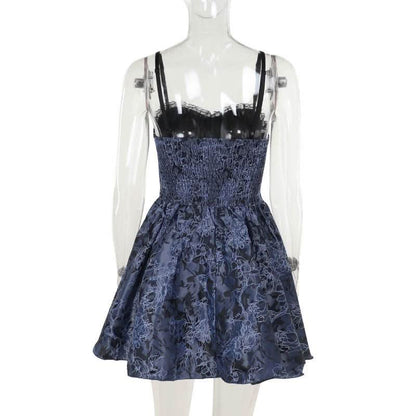 Sweetheart neck beaded smocked lace up cami mini dress