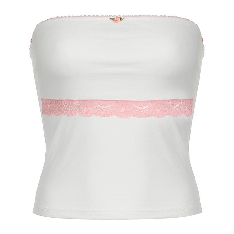 Lace hem flower applique tube top