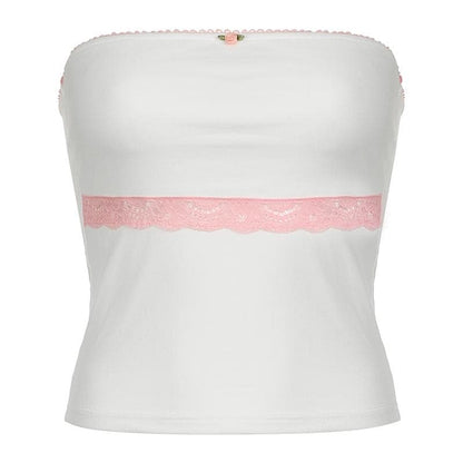 Lace hem flower applique tube top