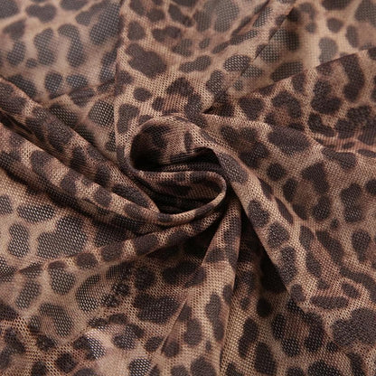 Leopard print short sleeve bowknot mesh top