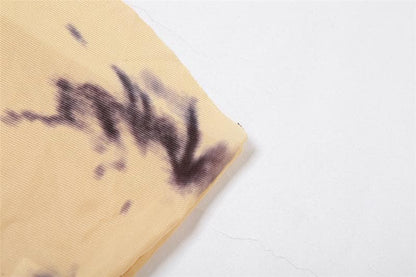 Tie dye contrast sheer mesh see through tube mini skirt set-final-sale