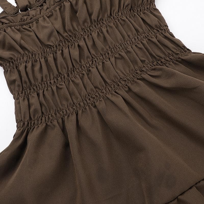 Smocked ruched bowknot ruffle cami mini dress