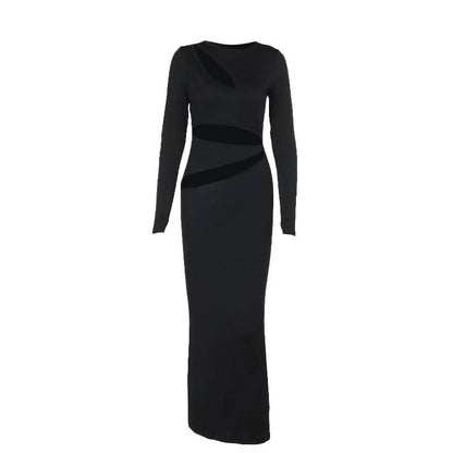 Long sleeve crewneck hollow out cut out maxi dress