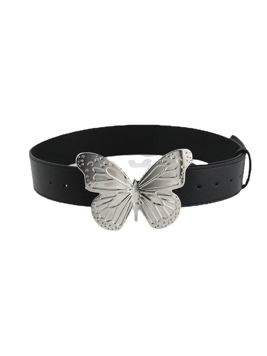 Butterfly decor PU leather belt