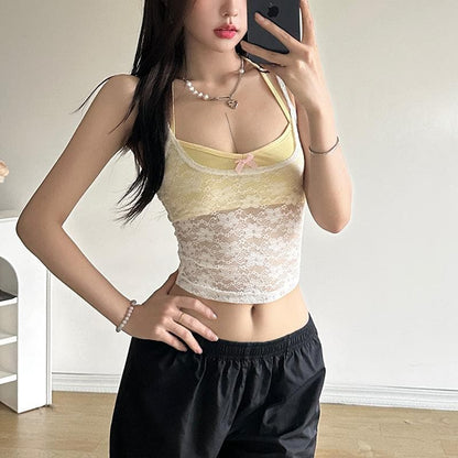 Halter lace bowknot 2 piece top