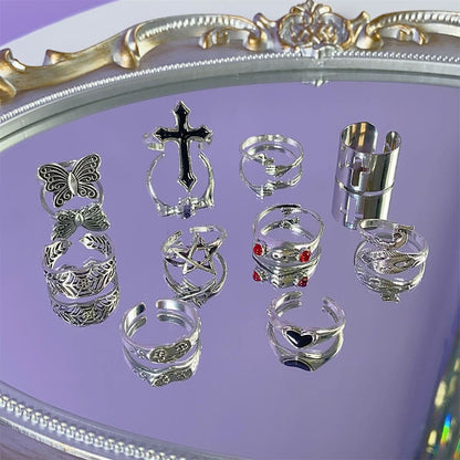 Cross butterfly star heart 10 piece ring